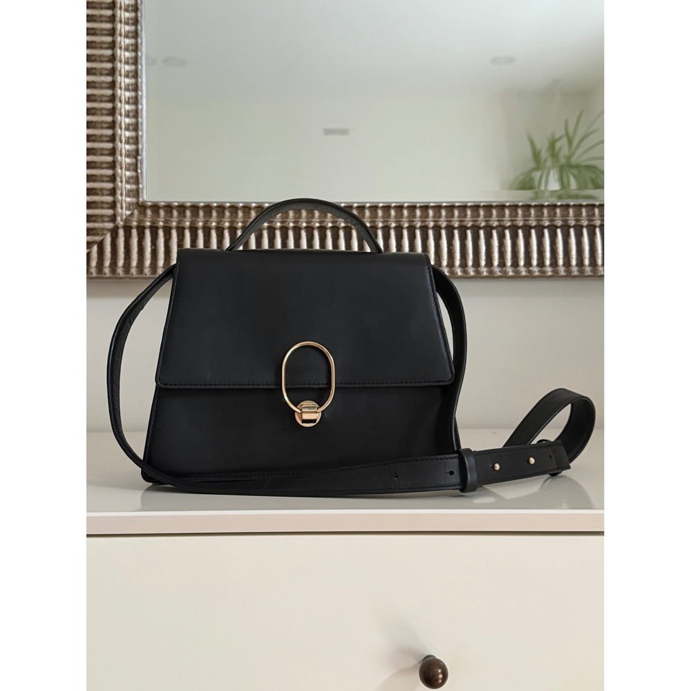COS Mini Black Leather Embellished Crossbody Shoulder Bag Gold Clasp Closure